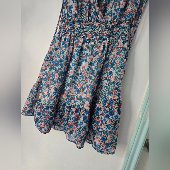 BCBG Paris Layered Chiffon Floral Print Ruffle Mini Summer Dress Women Size S - Picture 4 of 16